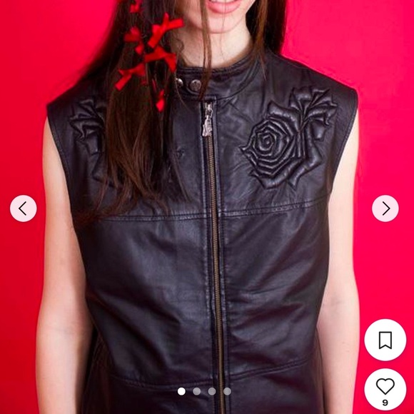 Versace jeans Black Leather Vest with Rose Embroidery size 12 - Picture 1 of 10